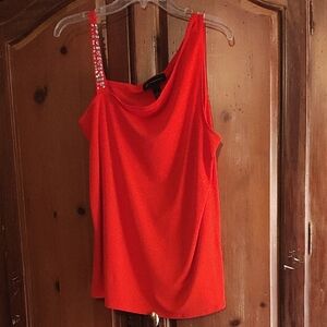 INC International Concepts Red/Orange Embellished Strap Top